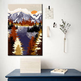 Painting by Numbers Art Nature Setting Sun Behind Mountain Lake